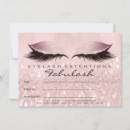Lashes Studio Pink Makeup Certificate Gift Glitter (Voorkant)