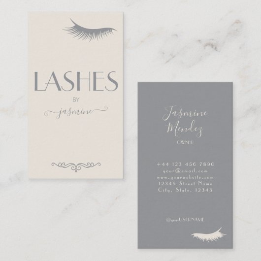Lashes Tech Beige Minimalistisch Crème Salon Visitekaartje (Voorkant / Achterkant)