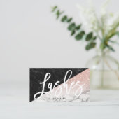 Lashes typografie roos goud glitter block marmer visitekaartje (Staand voorkant)