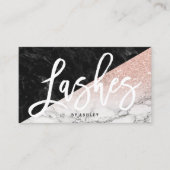 Lashes typografie roos goud glitter block marmer visitekaartje (Voorkant)