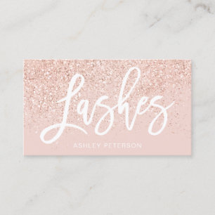 Lashes typografie roos goud glitter blush roze visitekaartje