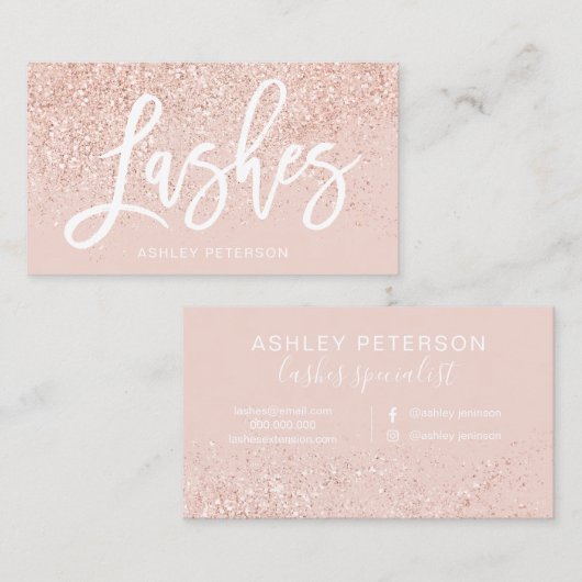 Lashes typografie roos goud glitter blush roze visitekaartje (Voorkant / Achterkant)