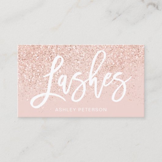Lashes typografie roos goud glitter blush roze visitekaartje (Voorkant)