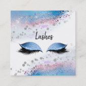 *~* LASHES Waterverf Abstract Pastel Glitter Blue Vierkante Visitekaartje (Voorkant)