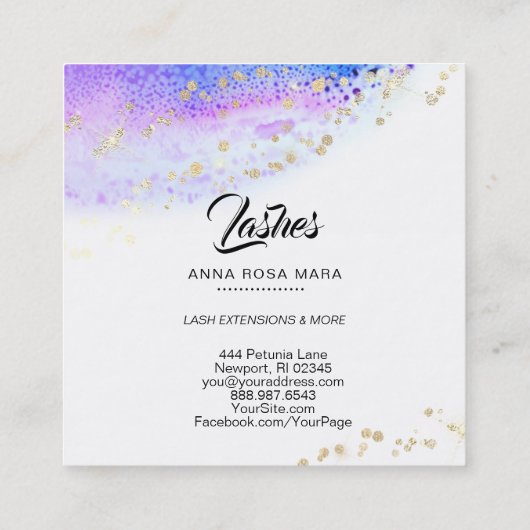 *~* LASHES Waterverf Abstract Pastel Glitter Roze Vierkante Visitekaartje (Achterkant)
