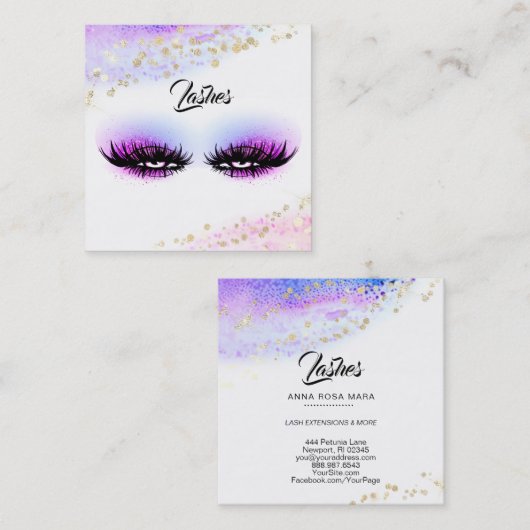 *~* LASHES Waterverf Abstract Pastel Glitter Roze Vierkante Visitekaartje (Voorkant / Achterkant)