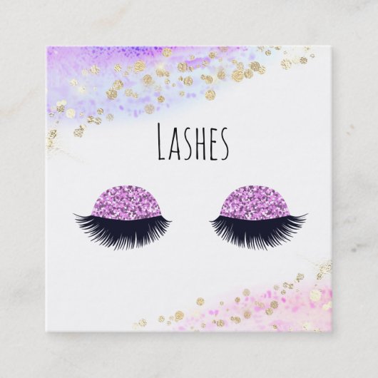 *~* LASHES Waterverf Abstracte Pastel Roze Glitter Vierkante Visitekaartje (Voorkant)