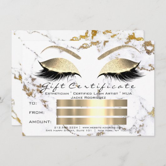 Lashes White Gold Marble Makeup Certificate Gift1 Kaart (Voorkant / Achterkant)