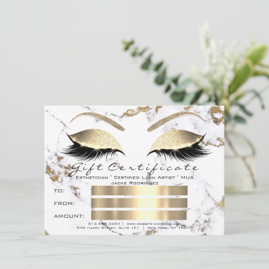 Lashes White Gold Marble Makeup Certificate Gift1 Kaart (Staand voorkant)