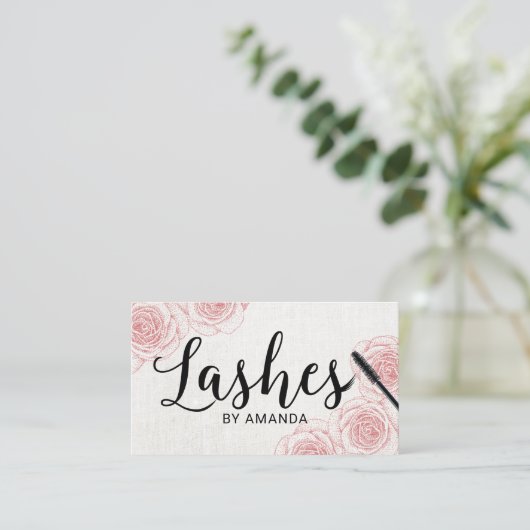 Lashes Zwart Script Stiple Floral Lash Extension Visitekaartje (Staand voorkant)