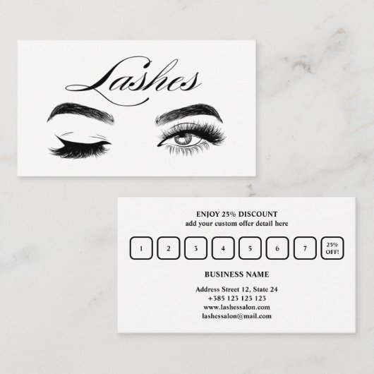 Lashes zwart-wit Simple Loyalty Kaart (Voorkant / Achterkant)