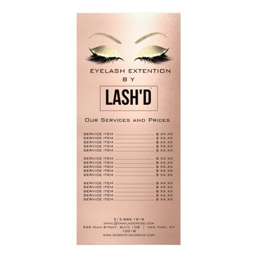 LashesD Price List Extension Gold Blush LOGO Reclamekaart (Voorkant)