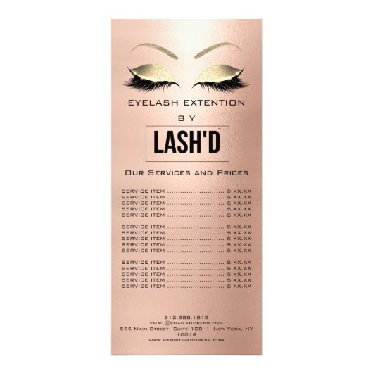LashesD Price List Extension Gold Blush LOGO Reclamekaart (Achterkant)