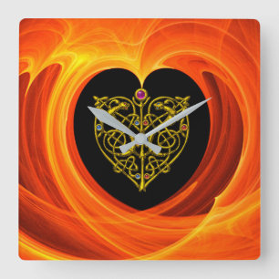 LASLEAF, zwart oranje geel Vierkante Klok