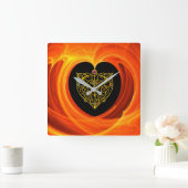 LASLEAF, zwart oranje geel Vierkante Klok (Huis)