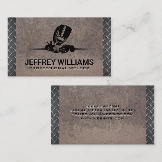 lasmasker | metalen klinknagels | geplateerd staal visitekaartje (Voorkant / Achterkant)