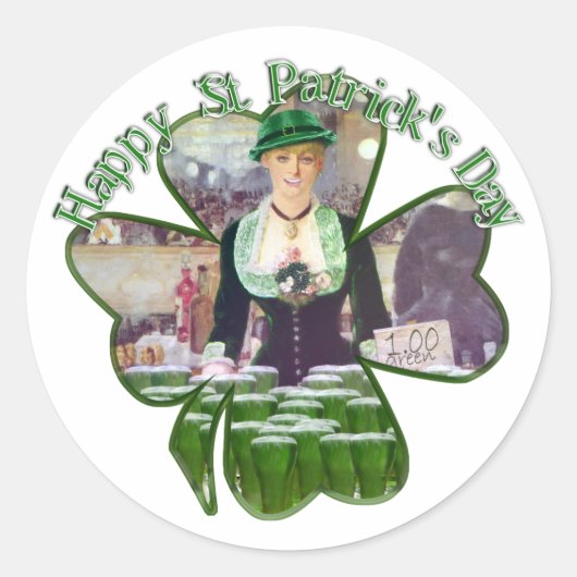 Lass Bartender St. Patrick's Day Ronde Sticker (Voorkant)