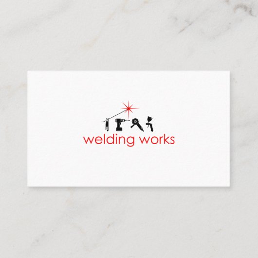 Lassen in masker met lasmachine in handbus visitekaartje (Achterkant)