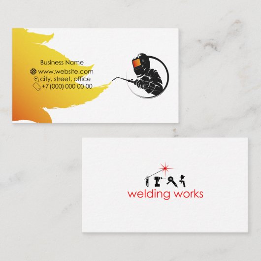 Lassen in masker met lasmachine in handbus visitekaartje (Voorkant / Achterkant)