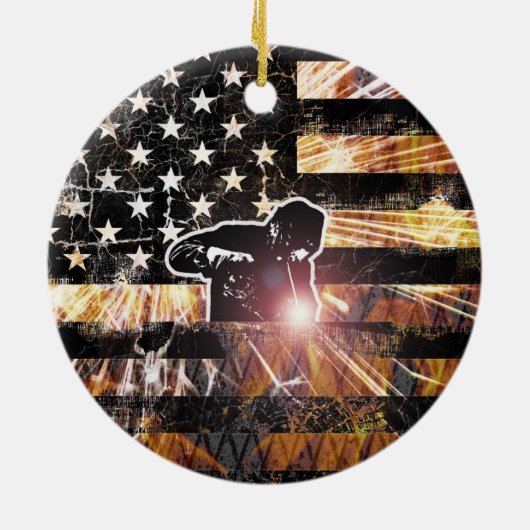 Lassen met vlaggen en -lichten keramisch ornament (Achterkant)