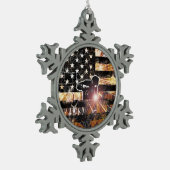 Lassen met vlaggen en -lichten tin sneeuwvlok ornament (Links)