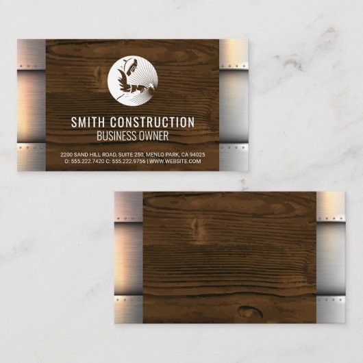 lassen van bouwvakkers | metalen klinknagelhout visitekaartje (Voorkant / Achterkant)