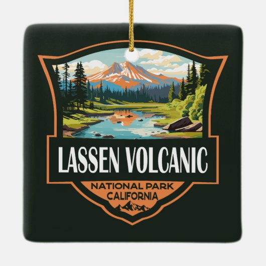 Lassen Volcanic National Park Illustratie Reizen Keramisch Ornament (Achterkant)