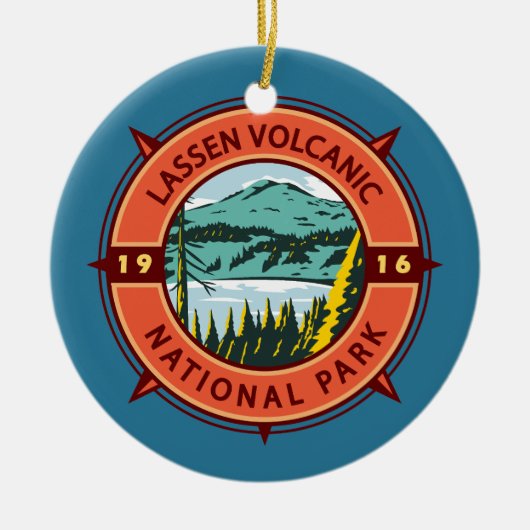 Lassen Volcanic National Park Retro Compass Emblem Keramisch Ornament (Voorkant)
