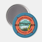 Lassen Volcanic National Park Retro Compass Emblem Magneet (Voorkant / Achterkant)