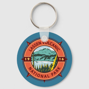 Lassen Volcanic National Park Retro Compass Emblem Sleutelhanger