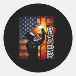 Lasser Amerikaans Vlag Lassen Gelooft Kruis Christ Ronde Sticker
