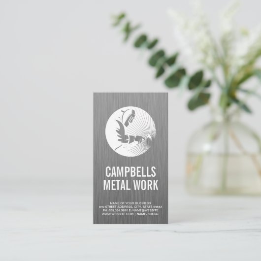 lasser die metaalwerk verricht | metaalstructuur visitekaartje (Staand voorkant)