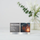 lasser met blauwe kraag | stalen vonken visitekaartje (Staand voorkant)