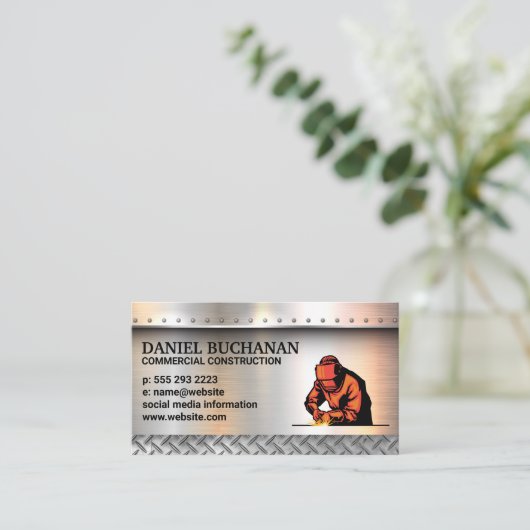 Lasser | Metalen geborstelde klinknagels | Staal Visitekaartje (Staand voorkant)