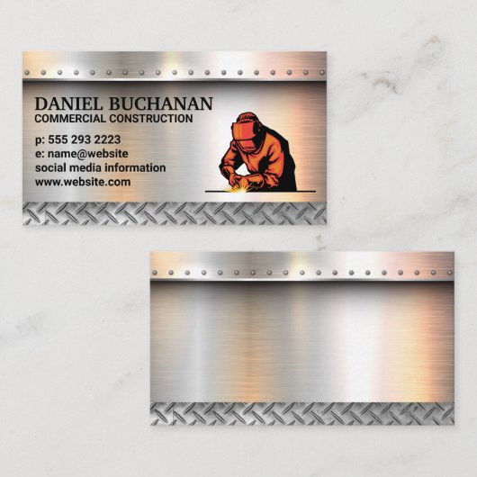 Lasser | Metalen geborstelde klinknagels | Staal Visitekaartje (Voorkant / Achterkant)