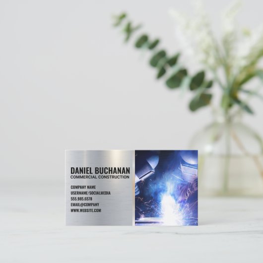 Lasser Werknemer | Vonken | Staal Metaal Visitekaartje (Staand voorkant)