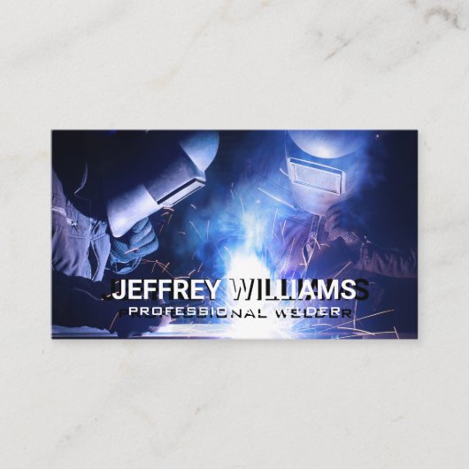 Lassers aan het werk | Metalen klinknagels Visitekaartje (Voorkant)