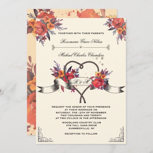 Lasso rond mijn hart bruiloft uitnodiging (Voorkant / Achterkant)