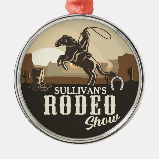 Lasso Roping Roundup ADD NAME Western Rodeo Show Metalen Ornament (Voorkant)
