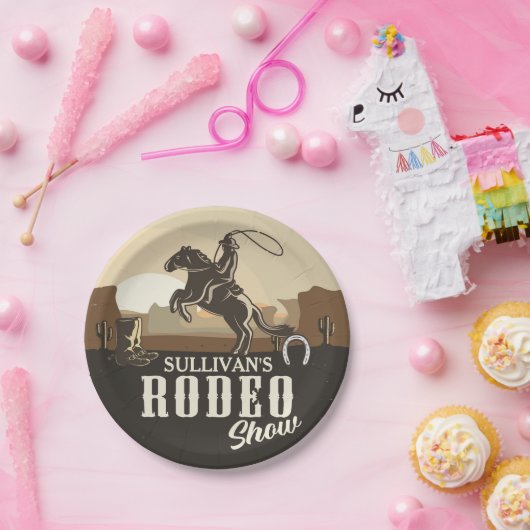 Lasso Roping Roundup ADD NAME Western Rodeo Show Papieren Bordje (Feest)