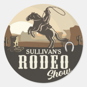 Lasso Roping Roundup ADD NAME Western Rodeo Show Ronde Sticker
