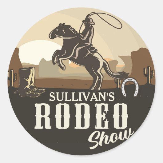 Lasso Roping Roundup ADD NAME Western Rodeo Show Ronde Sticker (Voorkant)