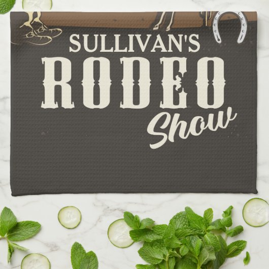 Lasso Roping Roundup ADD NAME Western Rodeo Show Theedoek (Gevouwen)