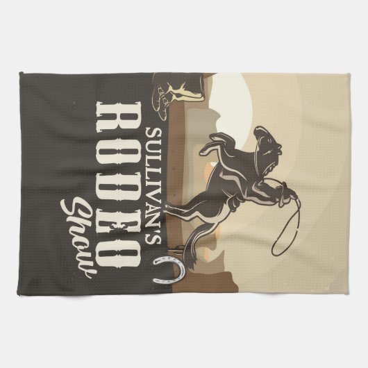 Lasso Roping Roundup ADD NAME Western Rodeo Show Theedoek (Horizontaal)