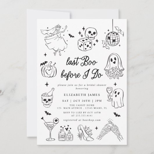 Last Boo Before I DO Ghost Floral  Bridal Shower  Kaart (Voorkant)