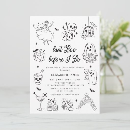 Last Boo Before I DO Ghost Floral  Bridal Shower  Kaart (Staand voorkant)