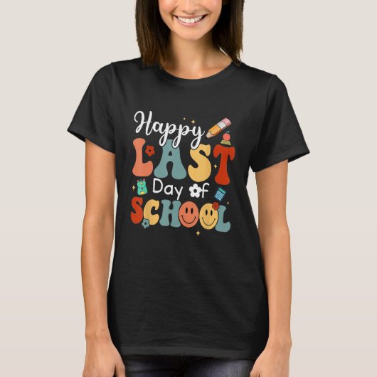 Last Day Of School Vibes Retro Groovy Smile Face G T-shirt (Voorkant)