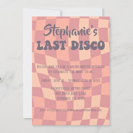 Last Disco 70s Bachelorette Invitation Kaart (Voorkant)