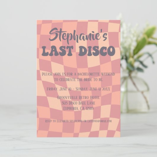 Last Disco 70s Bachelorette Invitation Kaart (Staand voorkant)