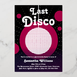 Last Disco Bachelorette Party Folie Invitation Folie Uitnodiging